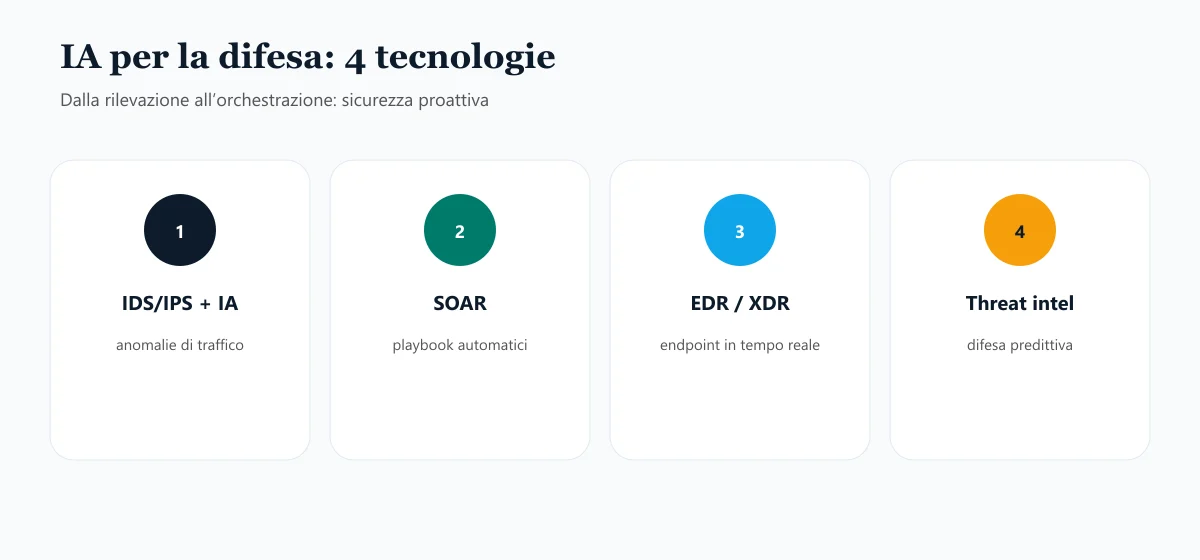 Quattro tecnologie di difesa IA: IDS/IPS, SOAR, EDR/XDR e threat intelligence